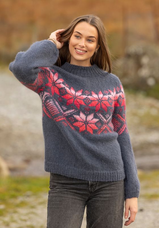 Luna genser jeansblå/multi rød